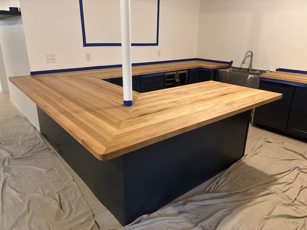 Custom Home Bar with Wood Bar Tops by Mr.Countertops in Cleveland, OH