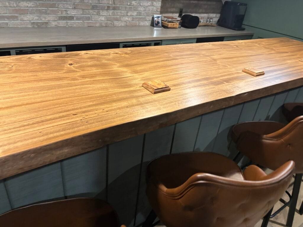 Custom Long Solid Oak live-edge Counter & Built in Cabinets by Mr.Countertops In NE Ohio