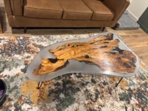 Custom Live-edge epoxy coffee table by Mr.Countertops in a Cleveland, OH living room