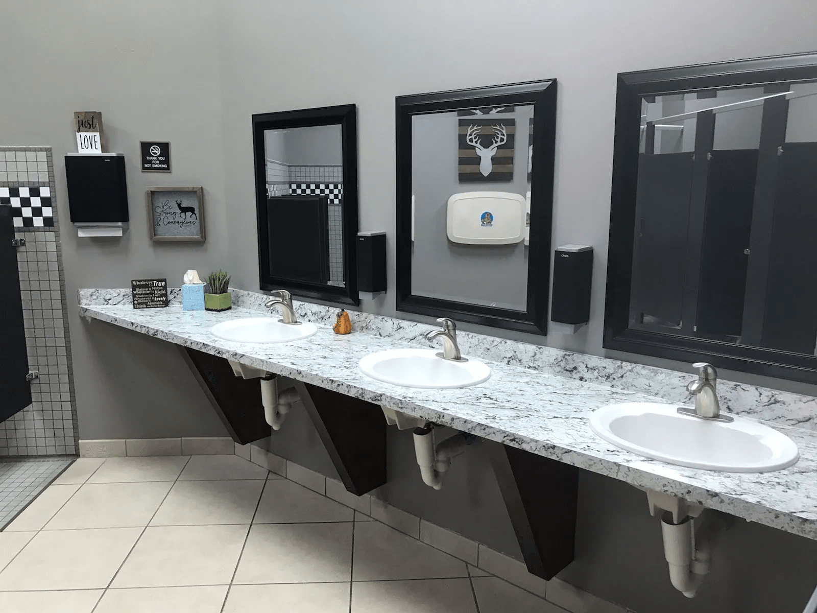 Five-station solid surface vanity custom fabricated for church restroom