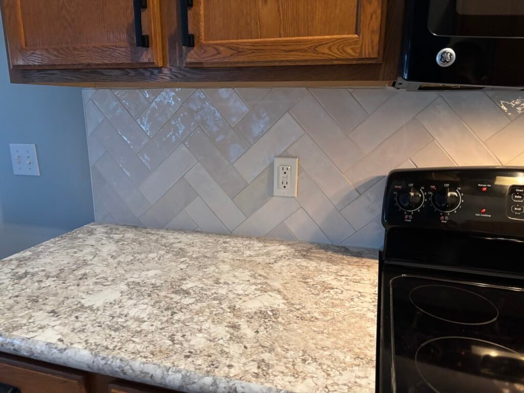 Tile Backsplash Installation & Custom Laminate Countertops in Modern Kitchen remodel