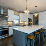 Modern Kitchen Remodel with White Kitchen Island Counter and blue cabinets | Mr.Countertops