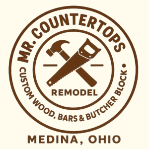 Logo For Mr.Countertops, patch says "Mr.Countertops, Custom Wood, Bars & Butcher Block", Remodeling in Medina, OH