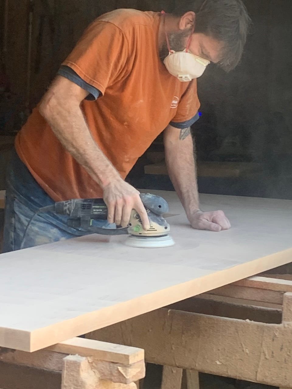 Sanding and refinishing butcher block countertops at Mr.Countertops in Wadsworth, OH