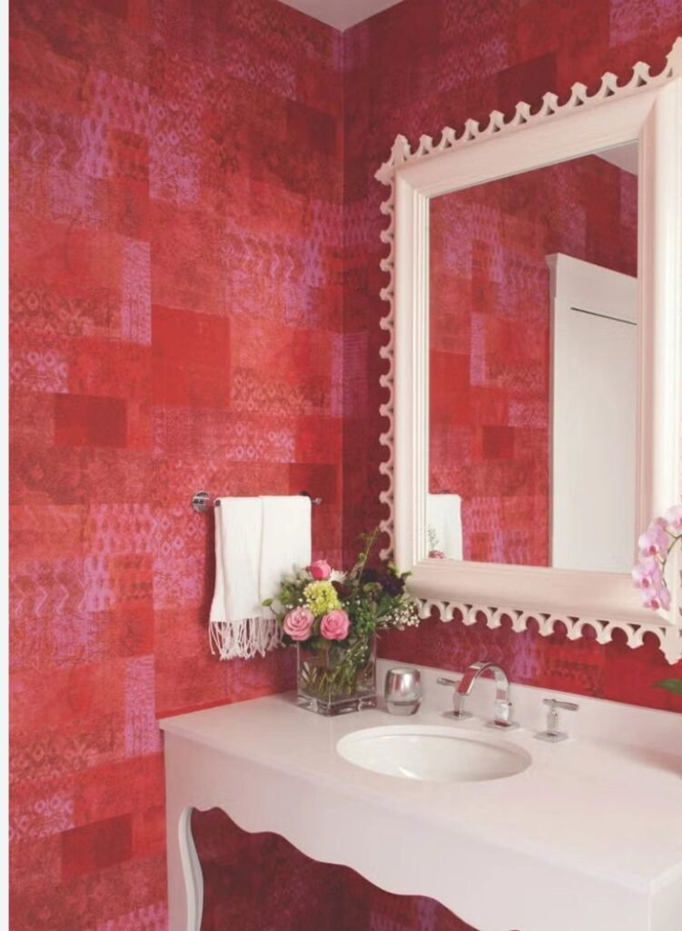 Berry Red Colors in a Northeast Ohio Bathroom