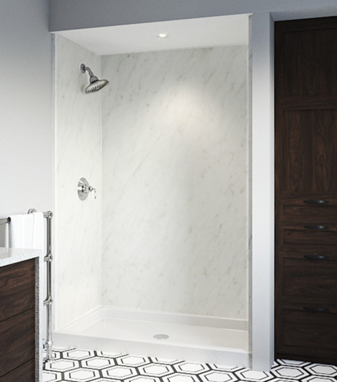 Corian Shower in Modern Northeast Ohio Bathroom By MR.Countertops