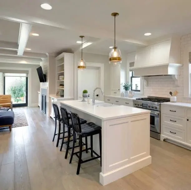 Solid Surface Island with modern lighting in Northeast Ohio