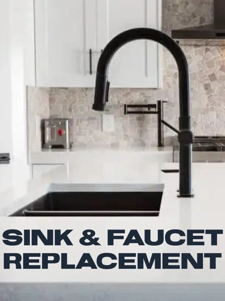 Kitchen with with counter and black undermount sink and faucet