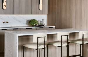 Custom Solid Surface bar with white stone-pattern panels by Mr. Countertops in Northeast Ohio, crafted for durability and style.