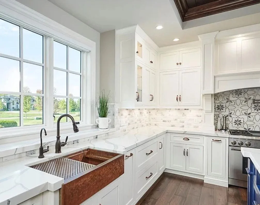 White solid surface countertops & cabinets in Medina, OH