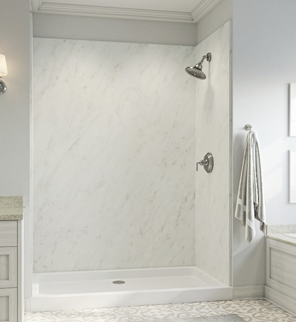 White Acrylic Solid Surface Shower by Mr.Countertops in NE Ohio