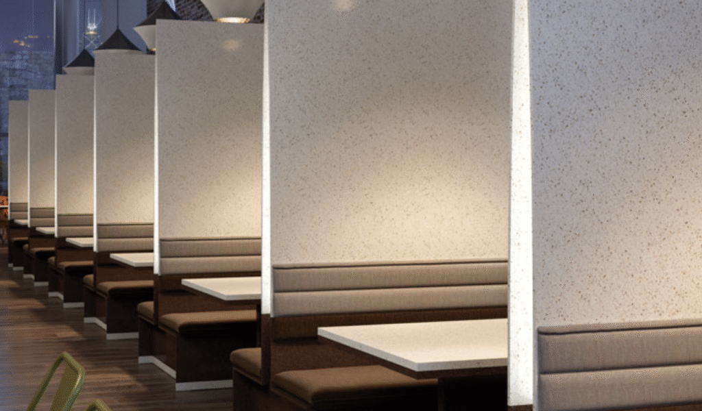 Seamless Solid Surface Wall Cladding and Seating area in Northeast Ohio Business
