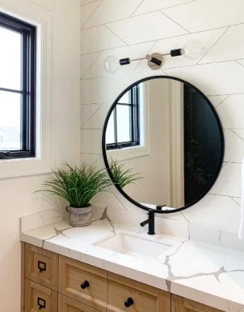 Custom Seamless Vanity Top with Gray and White veining by Mr.Countertops