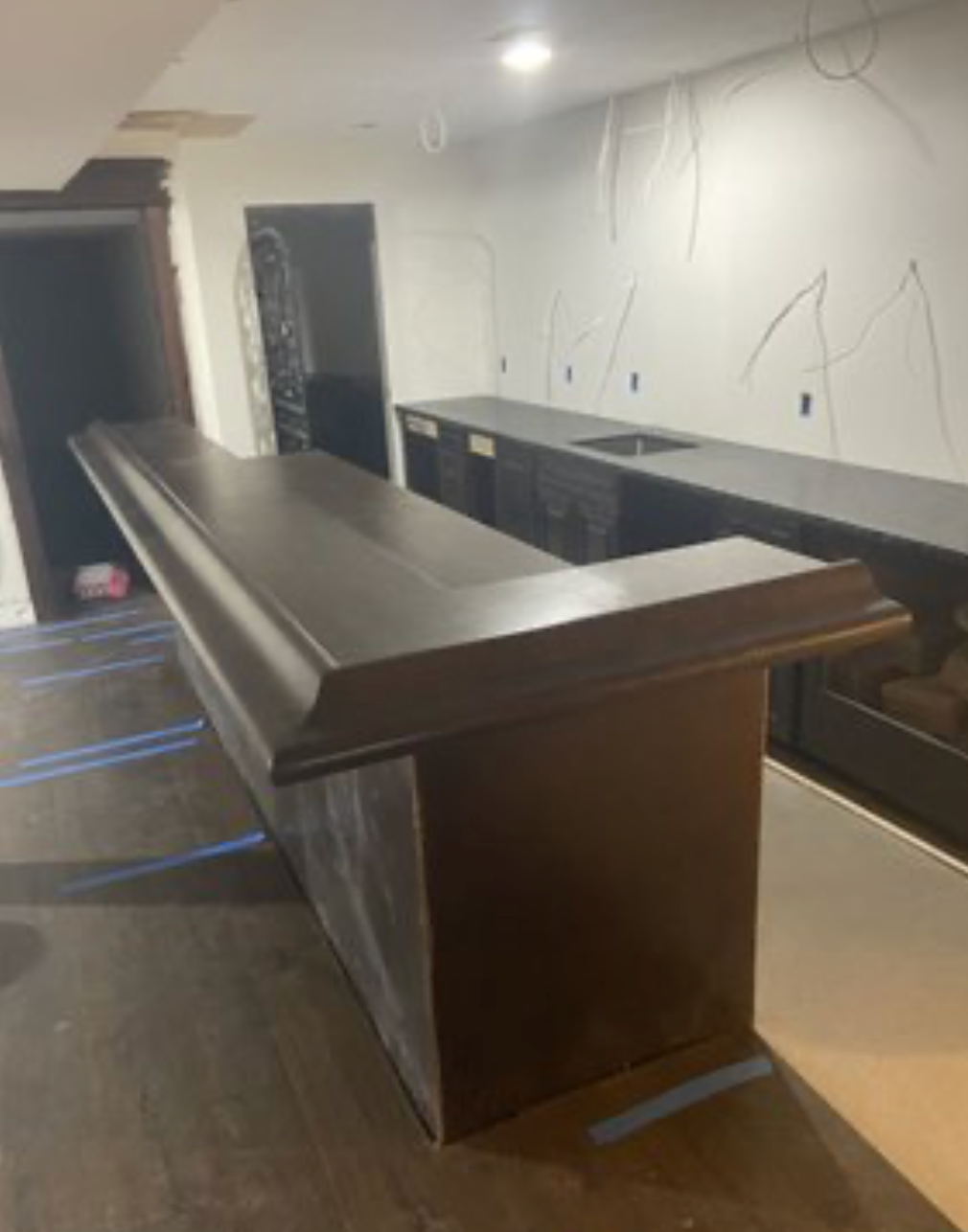 Home Bar Build in Pepper Pike Ohio with handcrafted wood bar tops by Mr.Countertops