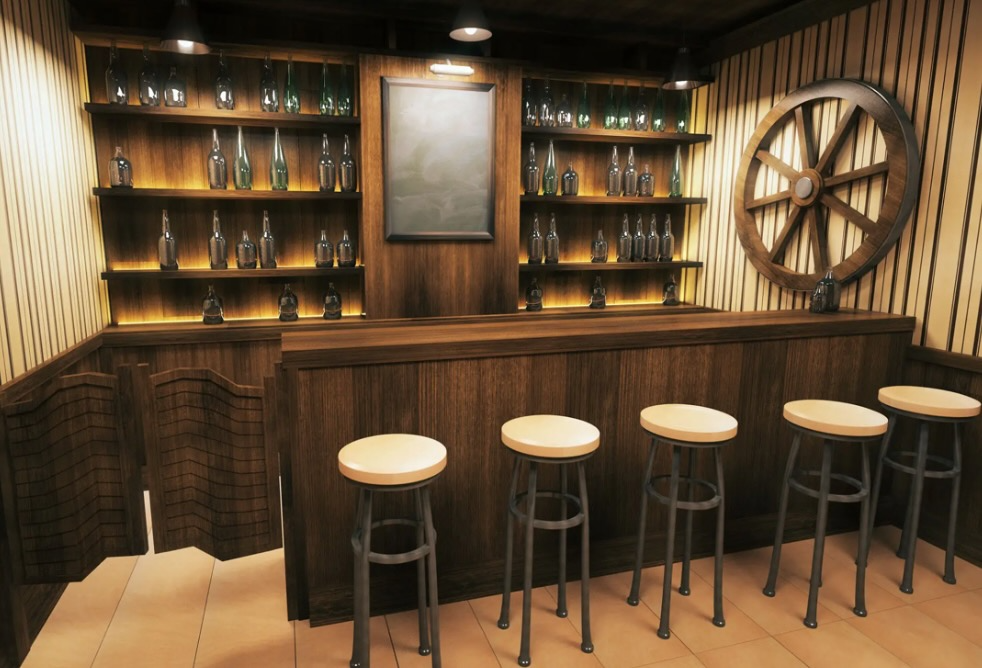 Custom home bar build in with rustic salon theme