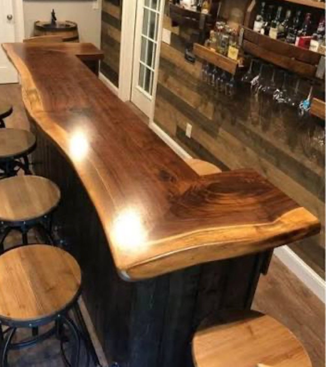 Custom Live Edge Basement Bar Build in Northeast Ohio by Mr.Countertops