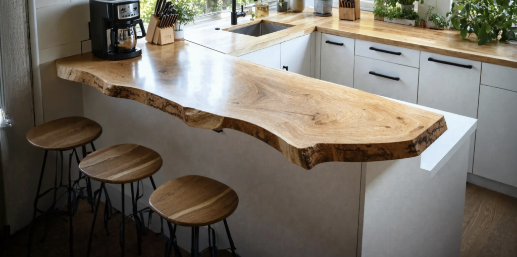 Custom Live Edge Wood Slab Countertops in modern Northeast Ohio Kitchen