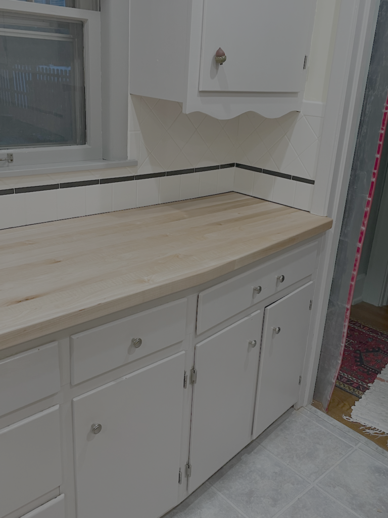 Solid Maple Wood Countertop in retro kitchen