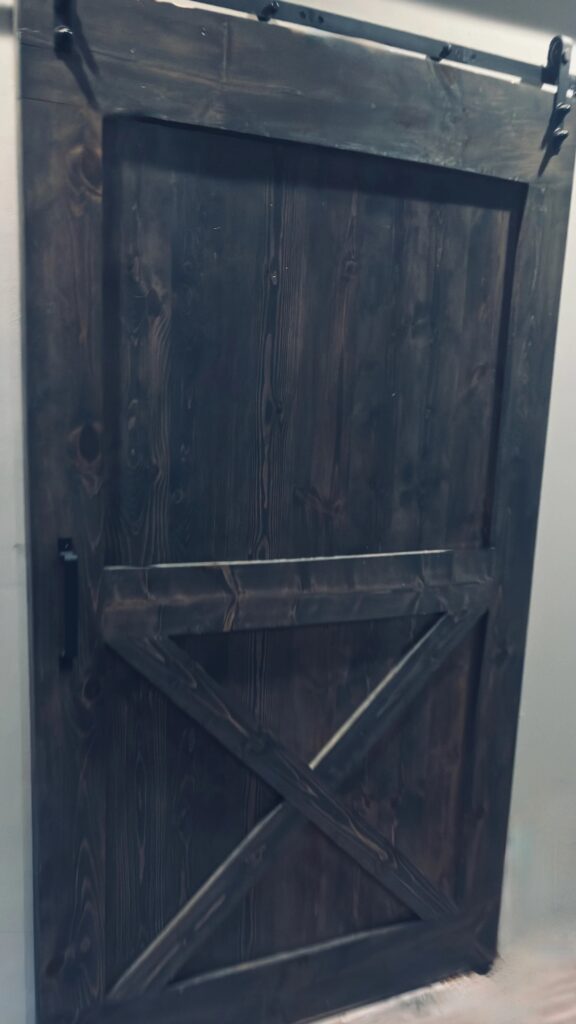 Custom Rustic Wood Barn Door with blue stain