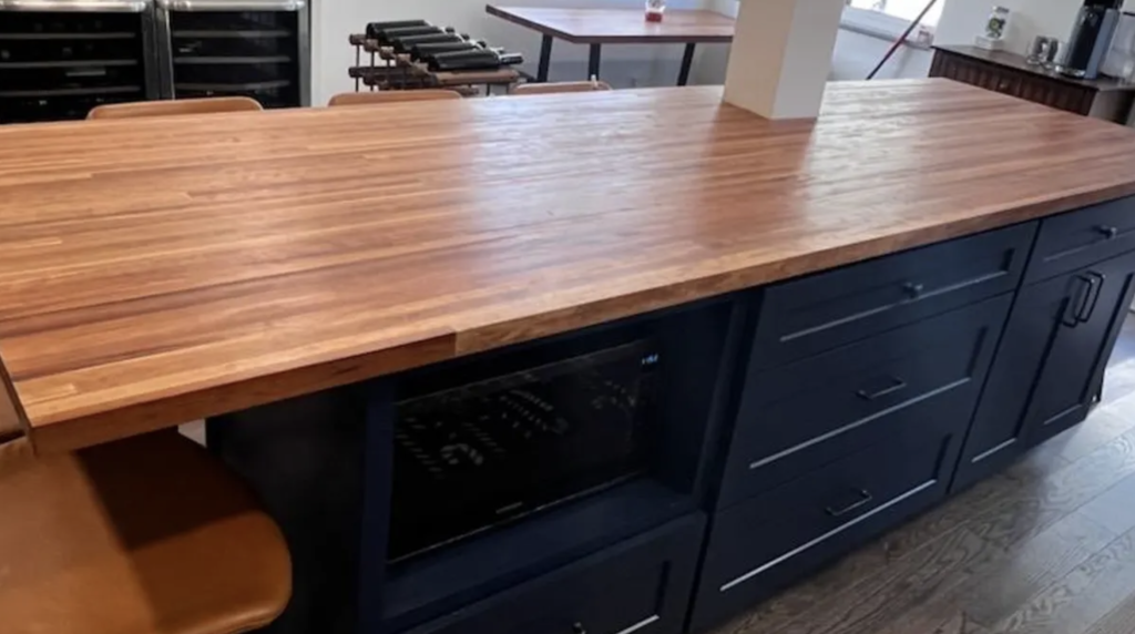 Professional-grade Hard Maple butcher block countertop by Mr. Countertops, ideal for food preparation.