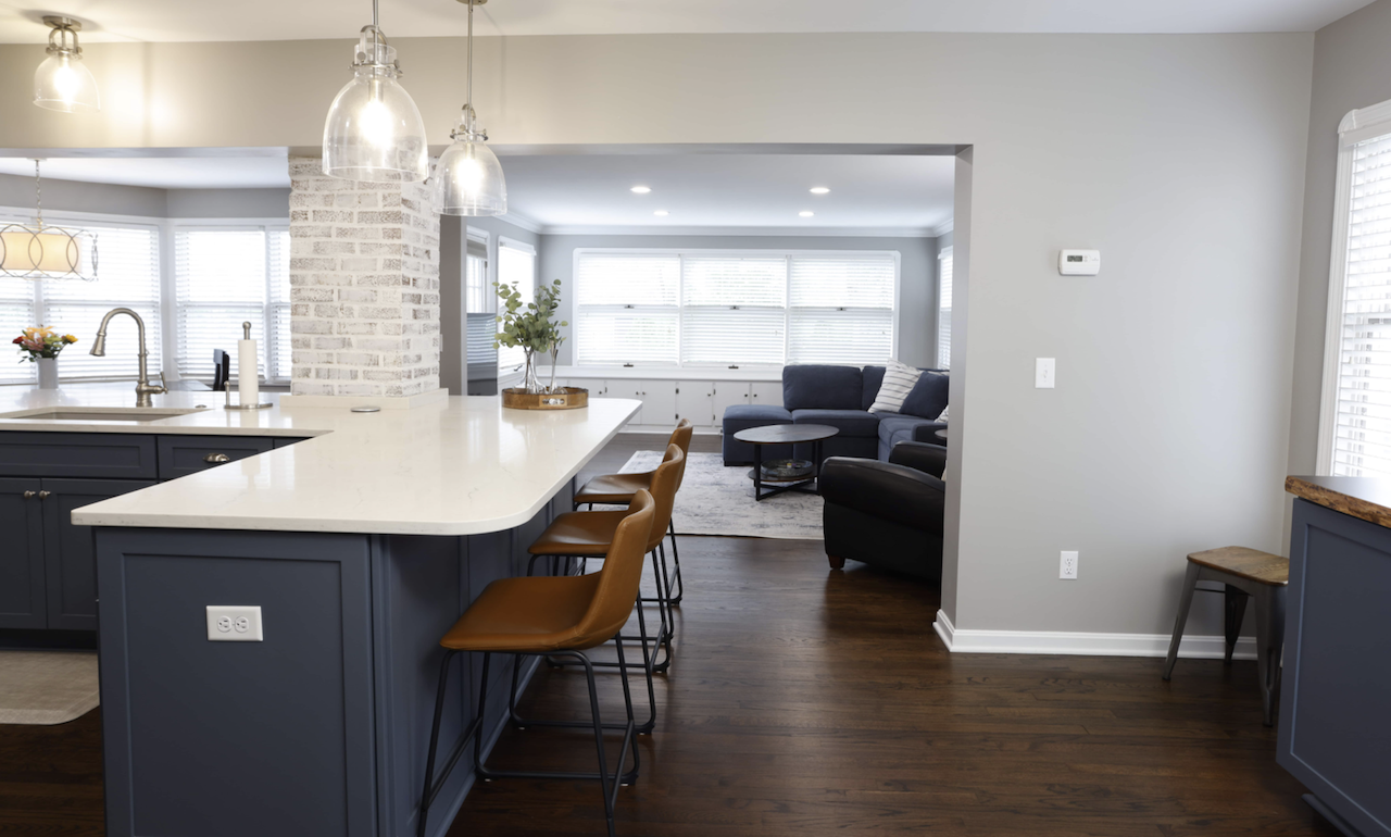 White Corian Countertops and island in modern Northeast Ohio Kitchen remodel | Mr.Countertops