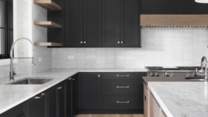 Full Kitchen Remodel with new solid surface countertops, tile backsplash and custom cabinets in Cleveland OH.