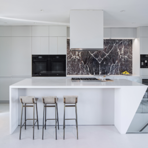 Seamless Solid Surface Backsplash in Modern NE OH kitchen Renovation