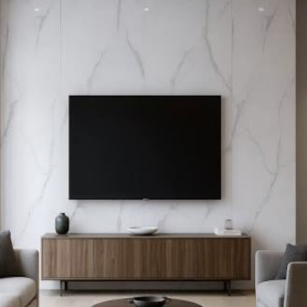 Seamless Solid Surface Walls in Modern Living Room