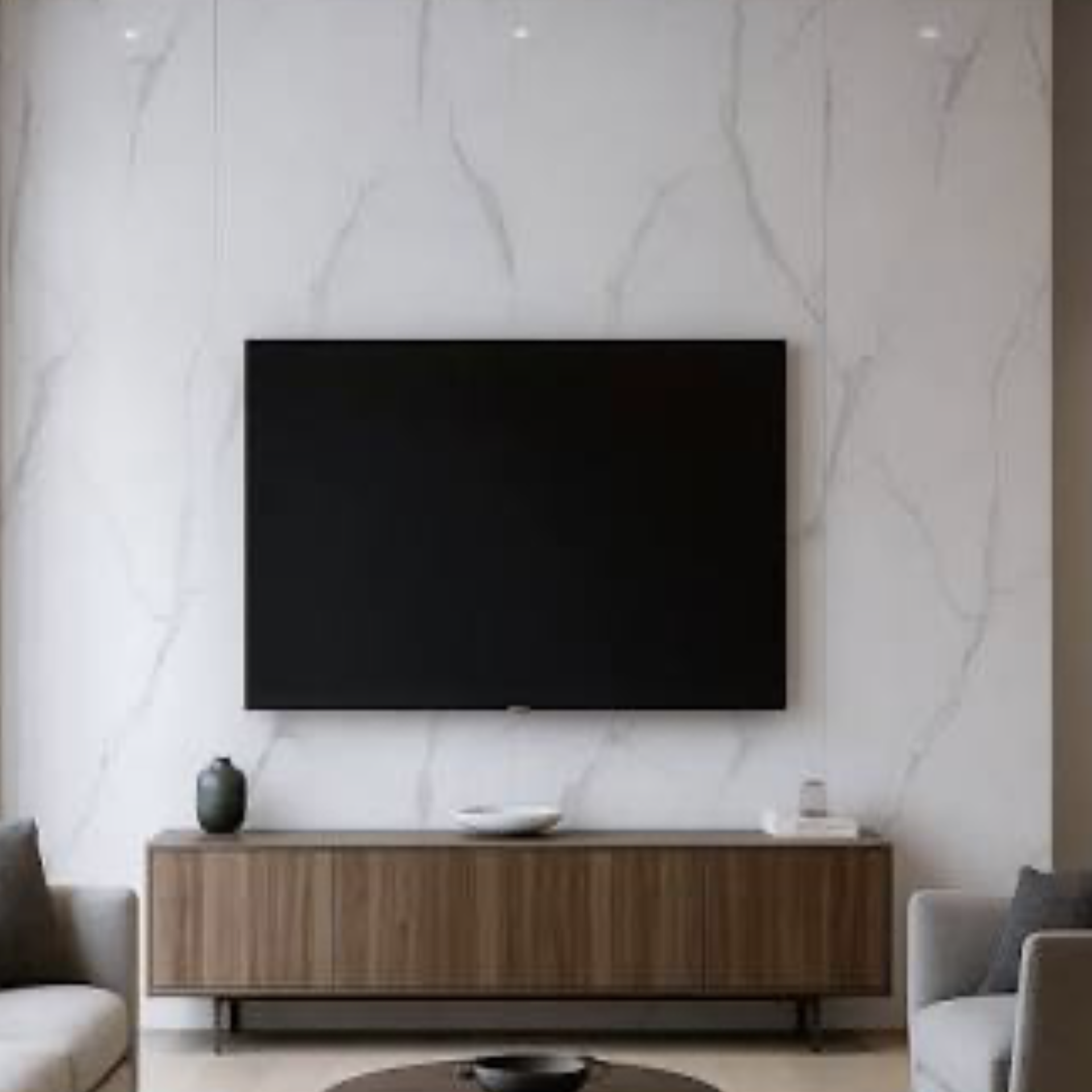 Seamless Solid Surface Walls in Modern Living Room