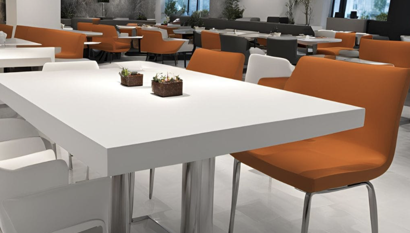 Commercial Cafe with Custom Solid Surface Tabletops | Mr.Countertops