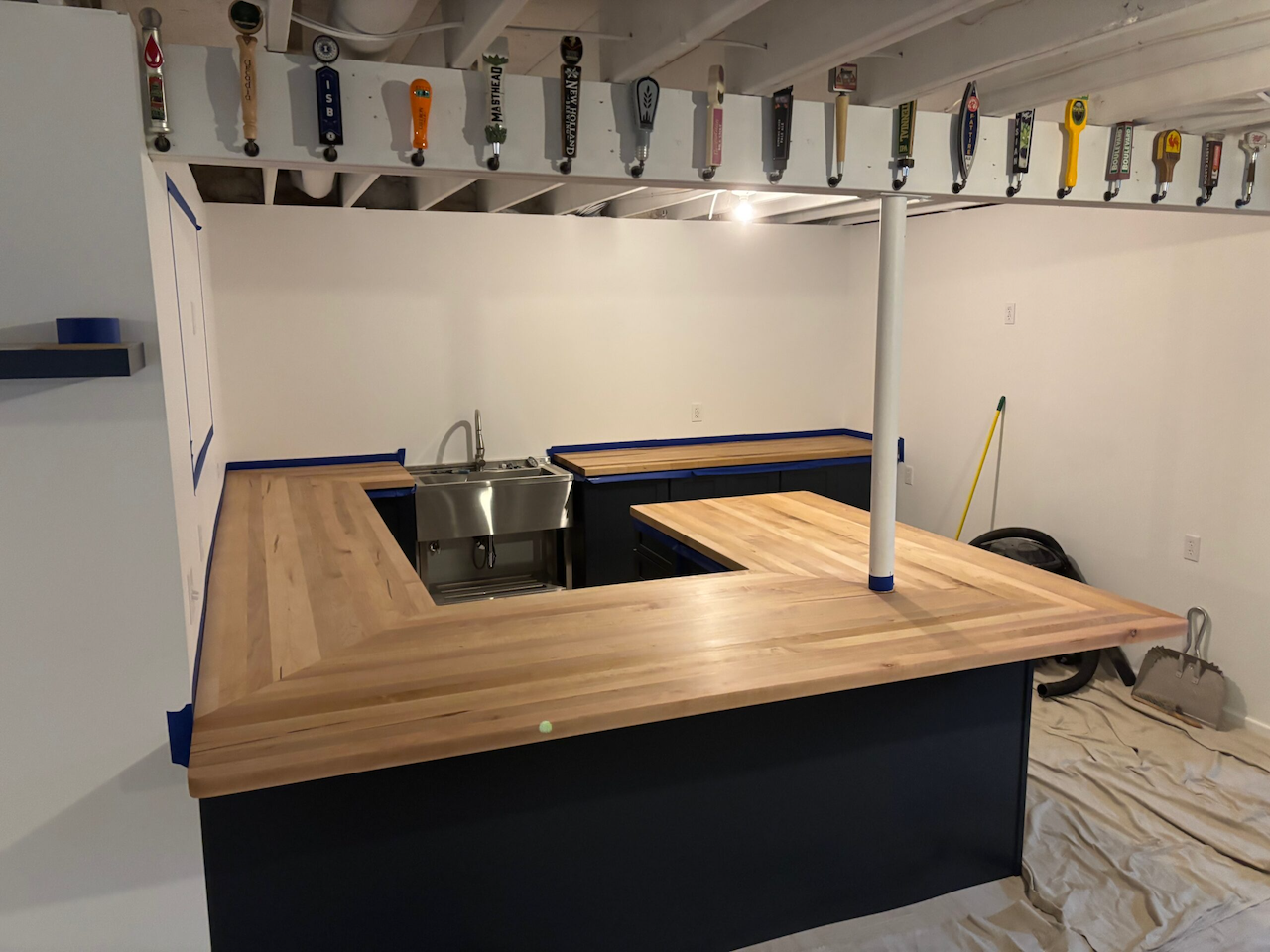 Basement Bar with handcrafted custom wood bar tops in Cleveland OH | Mr.Countertops