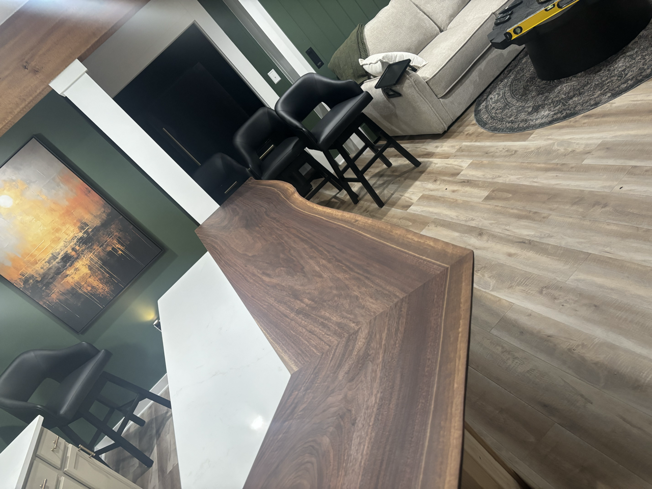 Handcrafted Live edge wood bar top with dark, food safe finish. | Mr.Countertops