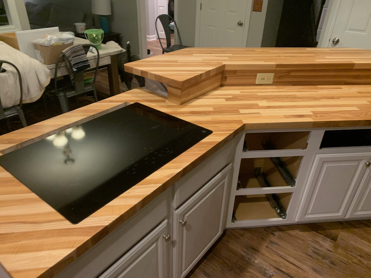 Custom Butcher Block Island with staggered pattern and light finish in Hudson, OH Kitchen by Mr.Countertops
