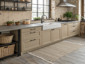 Modern Kitchen with solid surface countertops and farm style sink