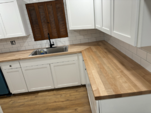 Handcrafted Solid Oak kitchen countertops in a rustic Northeast Ohio kitchen