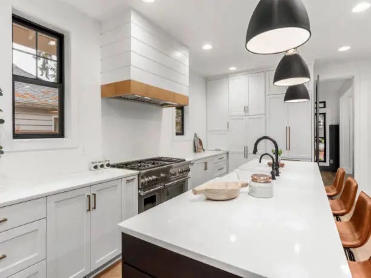 White Solid Surface Island in Modern Farm style kitchen Remodel | Mr.Countertops