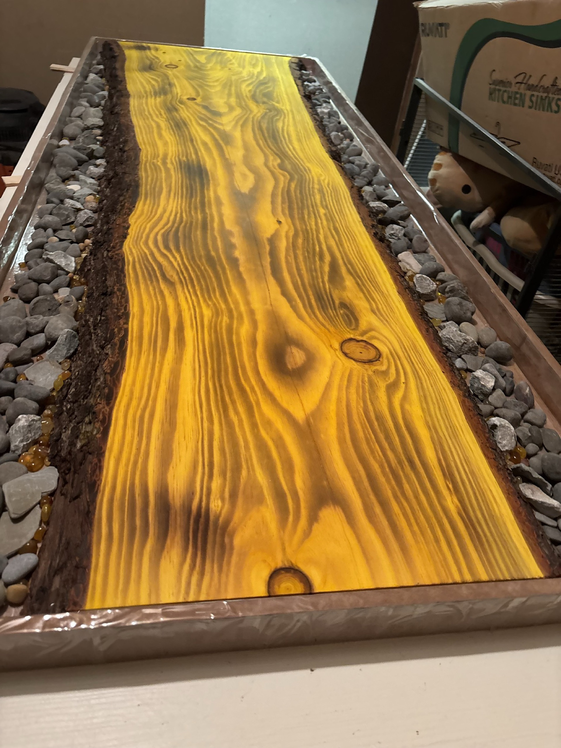 Live Edge wood and epoxy table with crystals and rocks in Northeast OH