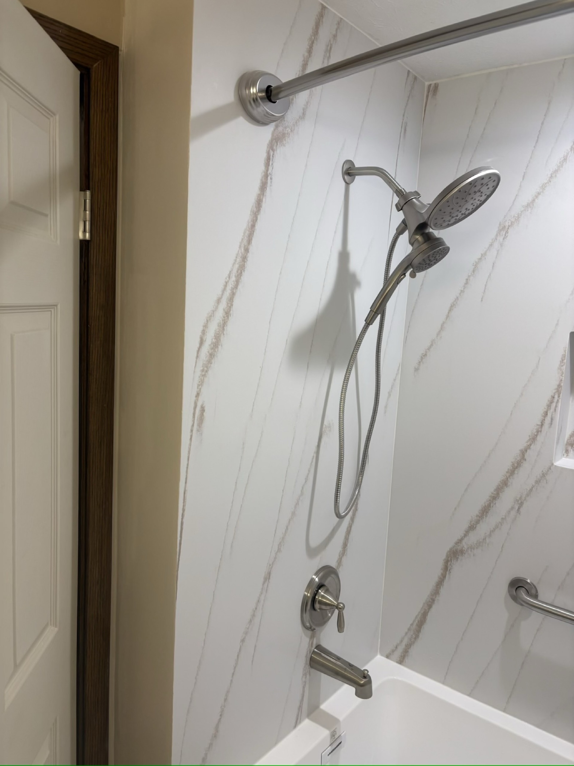Modern Bathroom with custom shower walls and new bathtub installation in NE Ohio